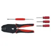 Designed to crimp solid pins used in Deutsch DT multi-pole connectors. Suits size 12, 16 and 20 DT series pins. Included in the kit are a terminal housing release tool, pin removal tool and screwdriver.