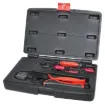 Designed to crimp solid pins used in Deutsch DT multi-pole connectors. Suits size 12, 16 and 20 DT series pins. Included in the kit are a terminal housing release tool, pin removal tool and screwdriver.