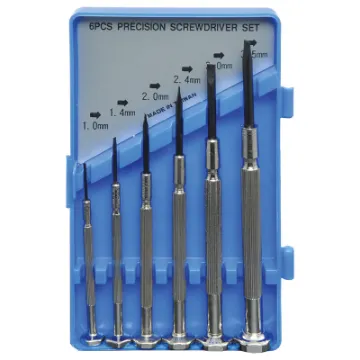 6 Piece. All drivers flat blade type with serrated grips and rotating top ferrule.