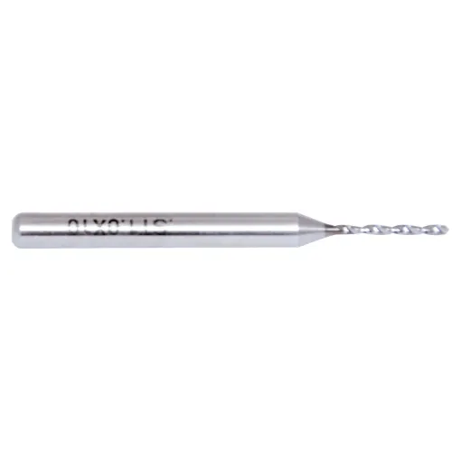 1.0mm Carbide PCB drill bit.  
Ideal for drilling PCB's and project enclosures.
Comes with the standard 1/8" shank to suit many drill presses and automatic drilling machines.

The carbide drill material is much harder and will stay sharper for longer