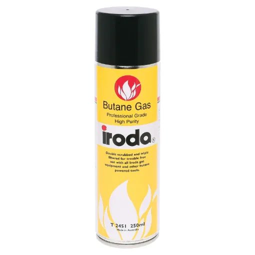 Aerosol can of high quality butane suitable for gas powered soldering irons. 250mL net.