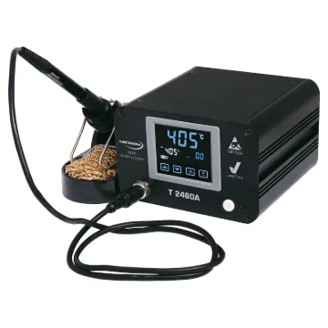 A high power 100W benchtop electric soldering station for professionals and regular solderers! Touchscreen temperature control with presets.  Supplied with fine 0.8mm round tip for soldering small pad sizes.