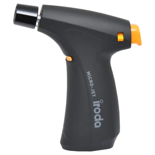 A compact easy to use hobbyist gas blow torch for brazing, heatshrinking, model making and more! Ergonomic handle with in-built butane chamber for direct refill. One click piezo ignition provides instant start up with lock on for free standing use.