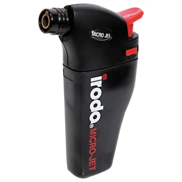 Powered by a common refillable type gas cartridge, this pocket blow torch burns at 1300C, making it ideal for all types of braising and heavy duty soldering.With it's ergonomic design, the Micro Jet can be ignited and used simply with one hand.  It has