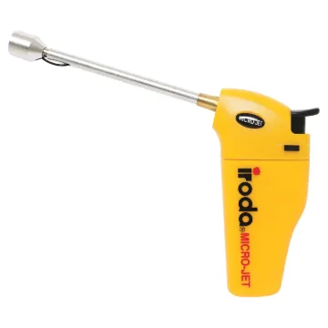 Powered by a refillable gas cartridge, this pocket blow torch burns at 1300?C, making it ideal for all types of brazing and heavy duty soldering. With its ergonomic design, the Micro Jet can be ignited and used simply with one hand. It has an in-built pie