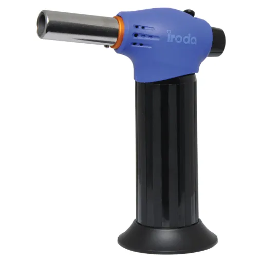 This large blow torch is a quality, professional hand held or free standing butane torch ideal for brazing, heatshrinking, model making, silver soldering and more.