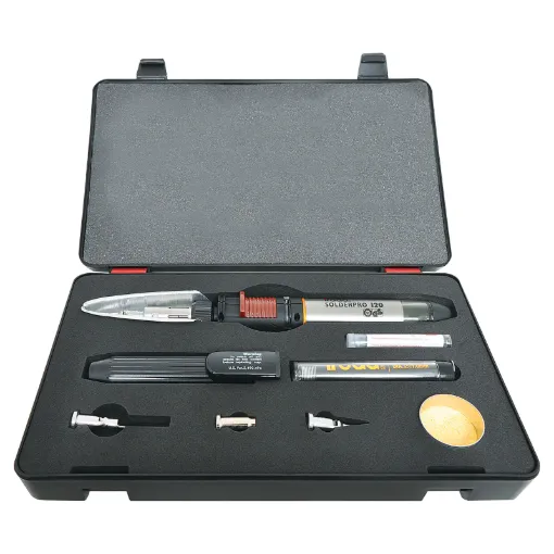 The T 2601 kit comprises the IRODA T 2600 Gas Soldering Iron supplied in a handy carry case with a range of tips and accessories including cleaning sponge, solder dispenser, blow torch, hot air blower and hot knife cutter.
&quotThis has all the convenience f