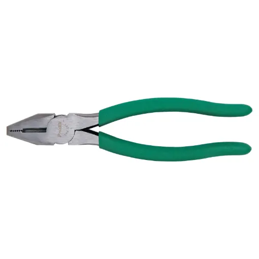 Heavy duty combination linesmans pliers with a bullnose edge. In-built wire cutter and serrated jaws. 210mm length. High quality drop forged construction.