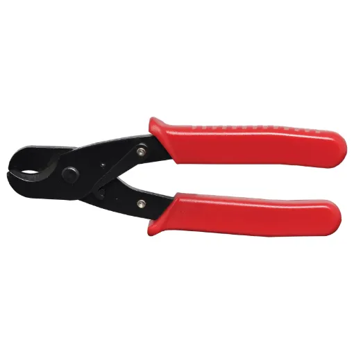 Curved jaws to easily cut through cables up to 9.5mm in diameter. Includes catch to lock handles closed when 
not in use.