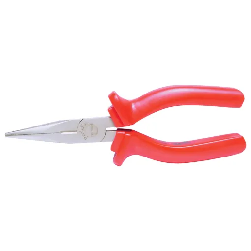 150mm combination long nose plier/ cutter with serrated jaws. Made from high quality drop forged steel with rubberised insulated handles. Ideal for electricians, service persons etc. 1000V rated.
