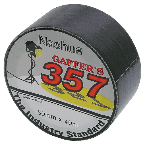 Genuine Nashua 357. Tough and sticky, it can be used to tape down leads at a band gig or make makeshift repairs to all sorts of equipment. Tears easily in one direction. 48mm wide 10m. Black.