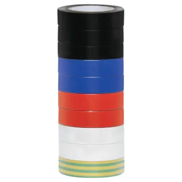Assorted pack of 10 rolls. Heat resistant 20m x 18mm PVC tape. Lead free.