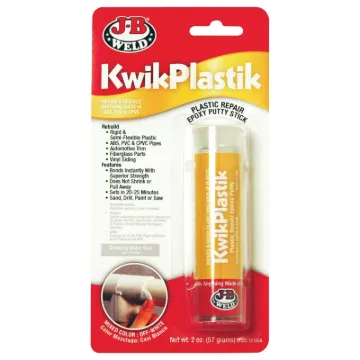 JB Kwik Plastic or Plastic Weld - a hand-mixable, fast-setting epoxy putty for most major types of plastic. Repair and rebuild anything made of ABS, PVC or CPVC.