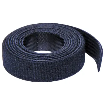 Hooked on one side, looped on the other. A handy reusable tape for bundling cables, securing cabling to poles or stands etc. 10m length.