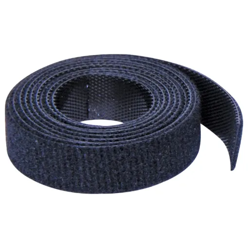 Hooked on one side, looped on the other. A handy reusable tape for bundling cables, securing cabling to poles or stands etc. 10m length.