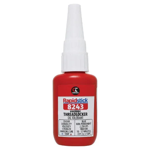 Removable general-purpose threadlocking adhesive. Suited for fasteners between 6-19mm. Tolerant of oil and other contamination. Protects threads from rust and corrosion. Suitable for stainless steel fasteners. 10ml.
