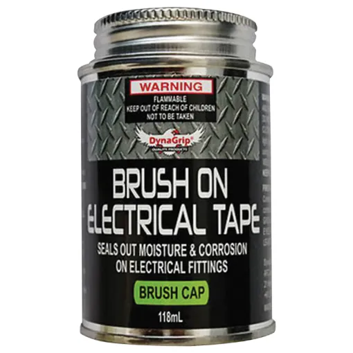 118mL Tin of black brush-on liquid electrical tape. 1200V per millimetre thickness insulation rating.