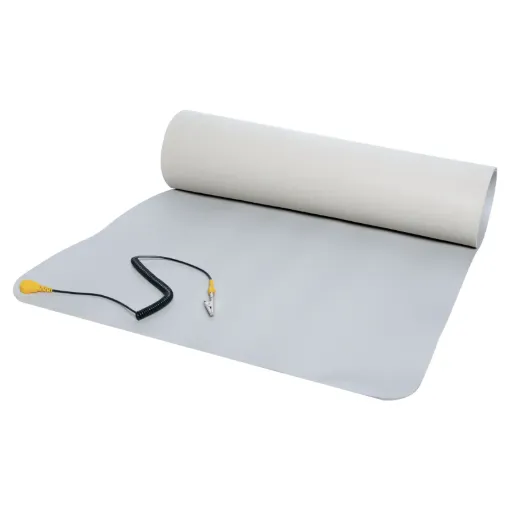 A large (1000mm x 500mm) anti-static mat with an anti-static wrist strap lead for ensuring your work space is ESD safe. Ideal for service departments, computer technicians, R&D labs etc.