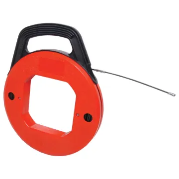 Takes the hard work out of running cable through conduit. Features a durable plastic container with tensioner. Comes with fibreglass coil. Very easy to use, just thread the fibreglass through the conduit, attach the cable to the "hook", pull it back and y