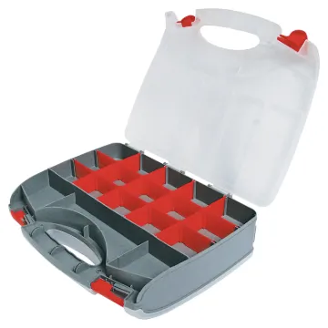 New lower price! Unique parts case features adjustable dividers on each side. Two sets of clips allow you to open one side at a time. 340x280x80mm