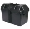 A plastic battery box (27M style) to suit 90-100Ah batteries. Includes strap.
Outside box size: Length 410mm x Width 245mm x Height 265mm (including lid &amp; handles).
