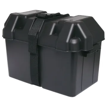 A plastic battery box (27M style) to suit 90-100Ah batteries. Includes strap.
Outside box size: Length 410mm x Width 245mm x Height 265mm (including lid &amp; handles).