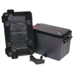 A plastic battery box (27M style) to suit 90-100Ah batteries. Includes strap.
Outside box size: Length 410mm x Width 245mm x Height 265mm (including lid &amp; handles).