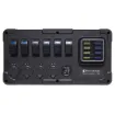 A complete central power hub for your 4WD, caravan or camping remote power set up. This box contains 6 contura style illuminated switches, 3 car accessory sockets (12V), USB charger, LED volt meter, all protected by a 6 way weatherproof fuse block.