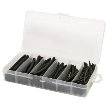 100mm lengths of black heatshrink. Sizes 1.6, 2.4, 3.2, 4.8, 6.4, 9.5mm sizes given are diameters (measurements are not made with the heatshrink flattened), before shrinking. 2:1 shrink ratio.