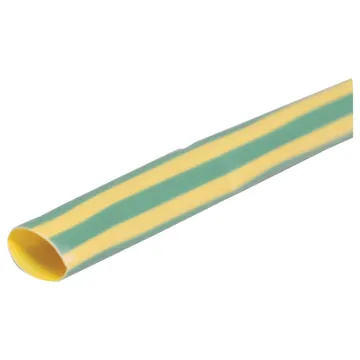 Striped Green/Yellow (Earth) Heatshrink
Nominal : 13mm (20.5mm across when flattened)
  when shrunk: 6.5mm

Military grade flexible tubing. Suitable for insulation, colour coding, strain relief and protection in electrical and electronic applications