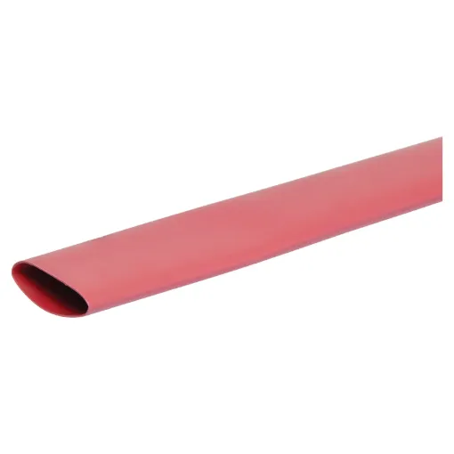 Colour: Red
Nominal &Oslash: 30mm (47mm across when flattened) 
&Oslash when shrunk: 15mm 

Glue backed heatshrink is ideal for minimising cable movement and reducing moisture ingress into cable joins and plugs.