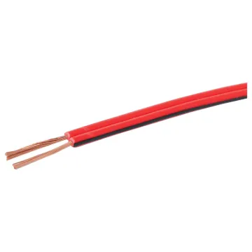 Medium duty figure 8 speaker cable for a variety of uses. 2x24/0.20 size. Red with black trace.  Max current rating: 7.5A. 30m roll size.