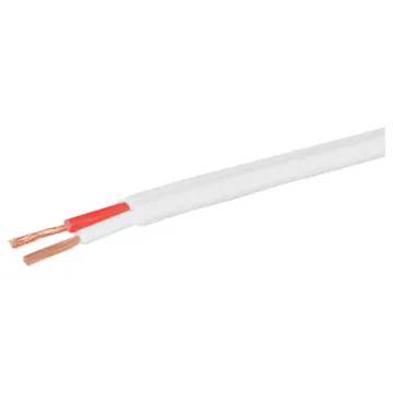 Speaker cable for 100V line commercial PA audio systems. Double PVC insulated twin. Separate conductors with non-bonded sheath.
