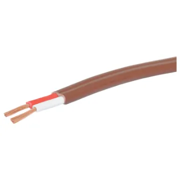 Speaker cable for 100V line commercial PA audio systems. Double PVC insulated twin. Separate conductors with non-bonded sheath.