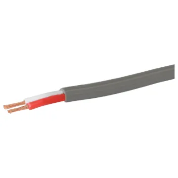 Speaker cable for 100V line commercial PA audio systems. Double PVC insulated twin. Separate conductors with non-bonded sheath.