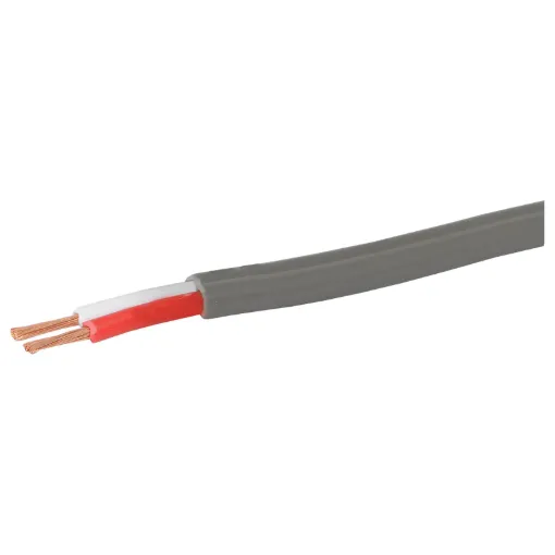 Speaker cable for 100V line commercial PA audio systems. Double PVC insulated twin. Separate conductors with non-bonded sheath.