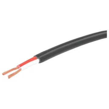 Speaker cable for 100V line commercial PA audio systems. Double PVC insulated twin. Separate conductors with non-bonded sheath.