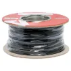 Black, 14 strand, 21AWG, medium gauge, tinned, copper hookup wire with a PVC insulator suitable for indoor, general purpose wiring.