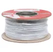 White, 14 strand, 21AWG, medium gauge, tinned, copper hookup wire with a PVC insulator suitable for indoor, general purpose wiring.