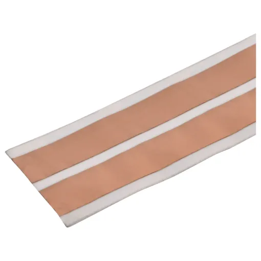 A flat copper tape ideal for running speaker cable underneath carpets. Can be folded to run around corners.