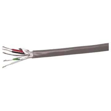Each pair individually shielded with aluminium mylar shield plus single drain wire.
Conductor colours:
Pair 1: Black & Red
Pair 2: Green & White