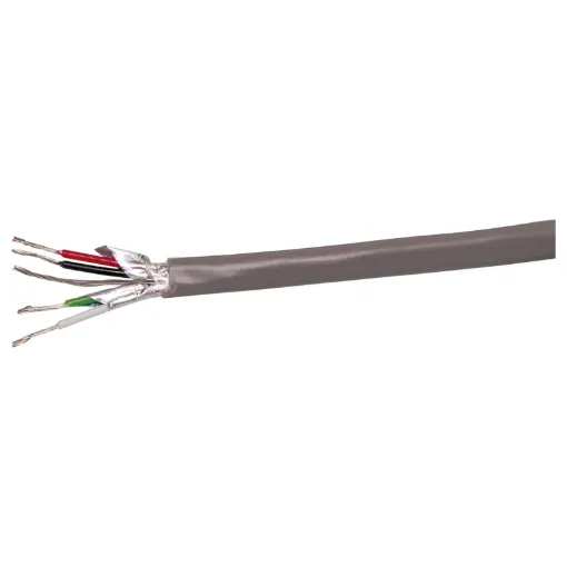 Each pair individually shielded with aluminium mylar shield plus single drain wire.
Conductor colours:
Pair 1: Black & Red
Pair 2: Green & White