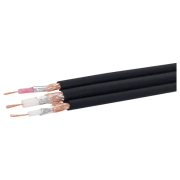 Low loss stereo audio cable with central video transmission cable. Twin shielded with copper braid and mylar foil.