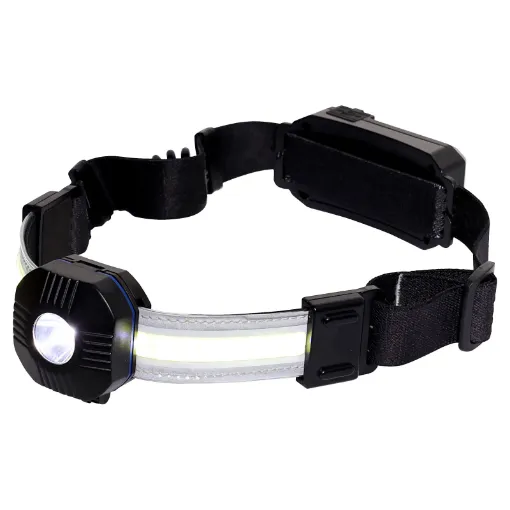 This multi-function LED head torch features front and rear mounted lamps for a variety of outdoor activities. It's also great for working in tight, dimly lit spaces such as behind equipment, under vehicles etc.