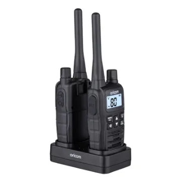 Introducing the UHF2400 Handheld UHF CB Radio Twin Pack, complete with a convenient charging pod. These powerful 2 Watt radios are specifically designed for outdoor activities such as camping, hiking, and recreational adventures.