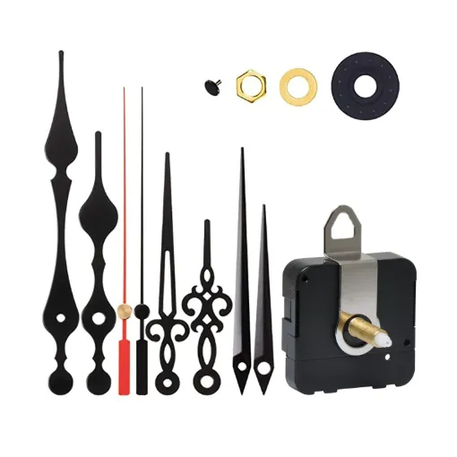 A DIY kit for repairing old clocks or creating your own designs. Quartz movement ensures accuracy. Includes 3 styles of hands.  Requires single AA battery. 16-21mm panel thickness.