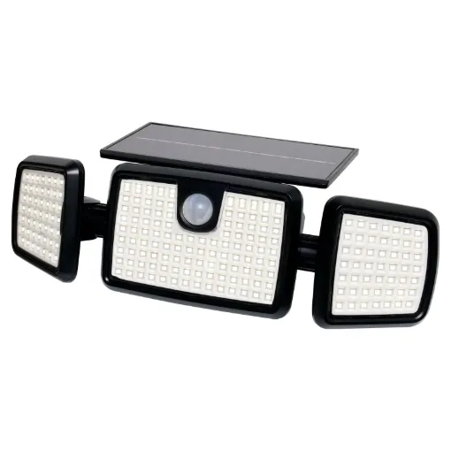 This compact motion activated solar powered flood light provides light wherever you need it due to its adjustable LED panels and cable free solar battery design.