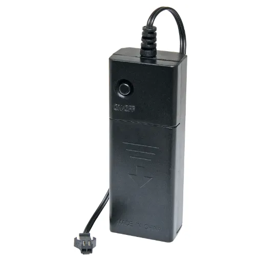 This compact controller features two flashing speeds or constant on and is small enough to fit in your pocket. Note that the controller has a small inverter built in and will emit a low volume high pitch sound when switched on (this is typical of almost all EL wire controllers).