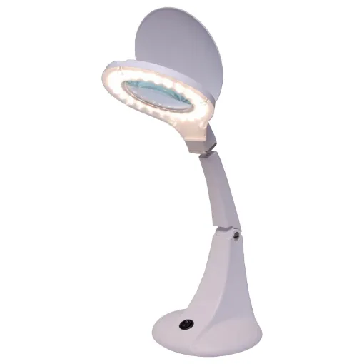 This very stylish illuminated LED desktop magnifier is equipped with a 95mm diameter 3 dioptre lens and a 12 dioptre insert is an essential addition to the workshop or study.