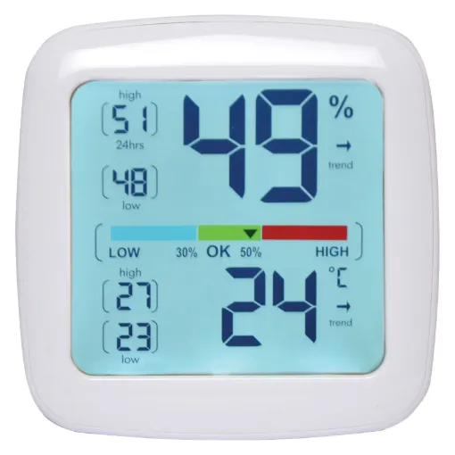 This Desk Thermometer/Hygrometer Monitor is a handy way to monitor your interior temperature, this wall or desk mount screen provides an instant snapshot of current temperature and humidity in addition to the highs and lows of the previous 24 hours.